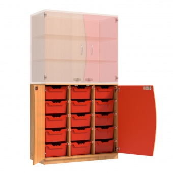 Wellentüren-Unterschrank, 99 cm hoch, 105x50 cm (B/T), Tür rechts rot, 